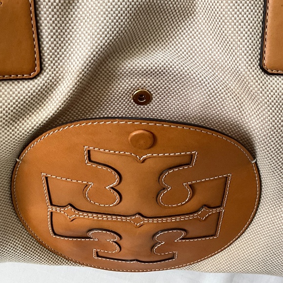 TORY BURCH Canvas & Leather Ella Tote Beige Natural - Picture 8 of 16